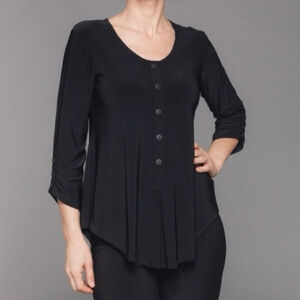 Sympli Unity Henley Tunic Top Black Size 10 Stretchy Minimalist